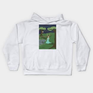 Fantasy girl being watched by boy love story Kids Hoodie